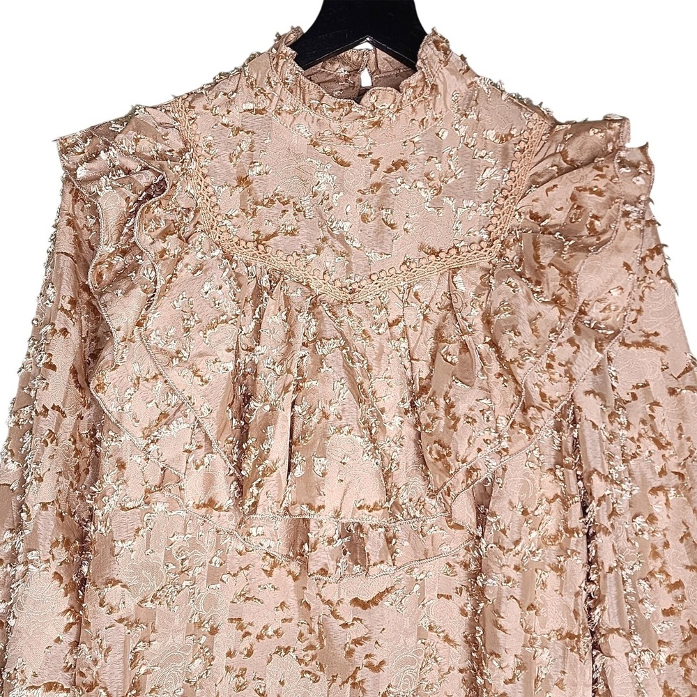 Shein Victorian Ruffle Blouse Gold Long Sleeve Romantic Whimsigoth Fringe 4